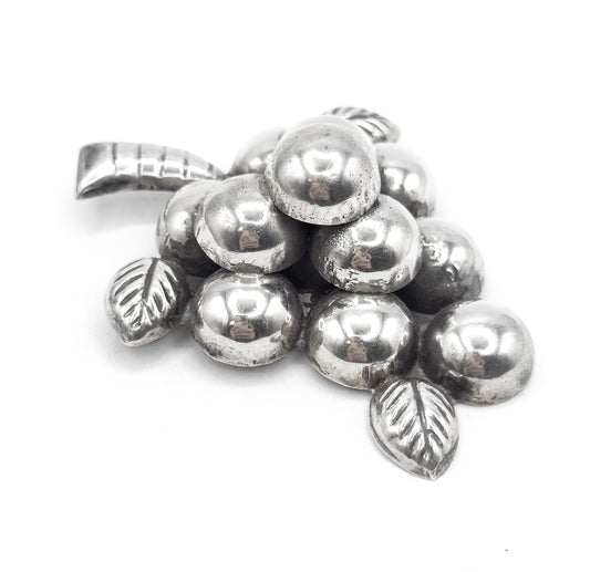 Jumbo Mid-Century Mexican Grape Brooch in Silver