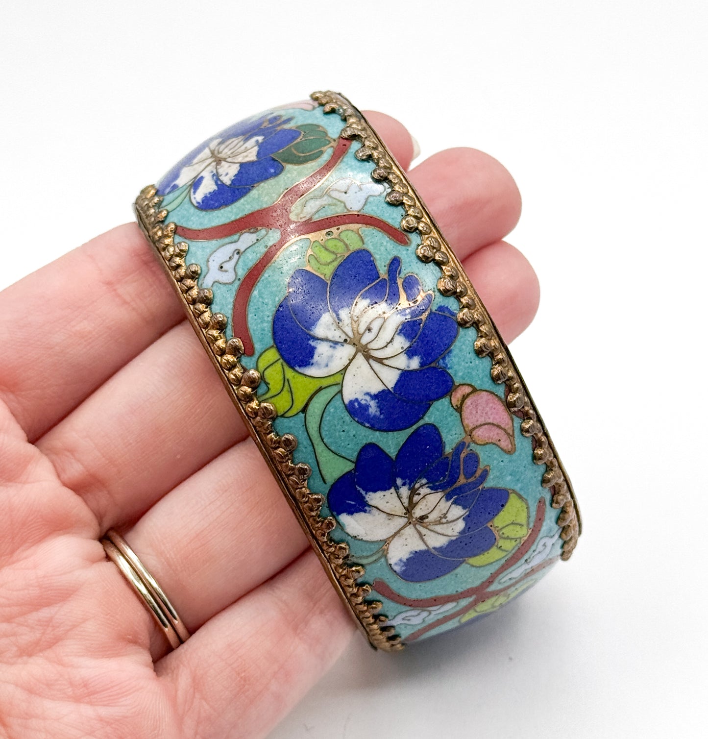 Vintage Cloisonné Enamel Floral Bangle Bracelet