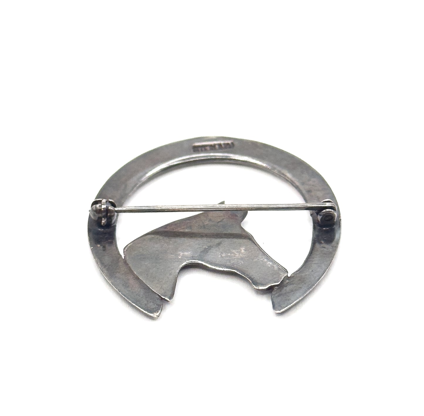 Vintage Enamel Horse & Horseshoe Brooch in Sterling Silver