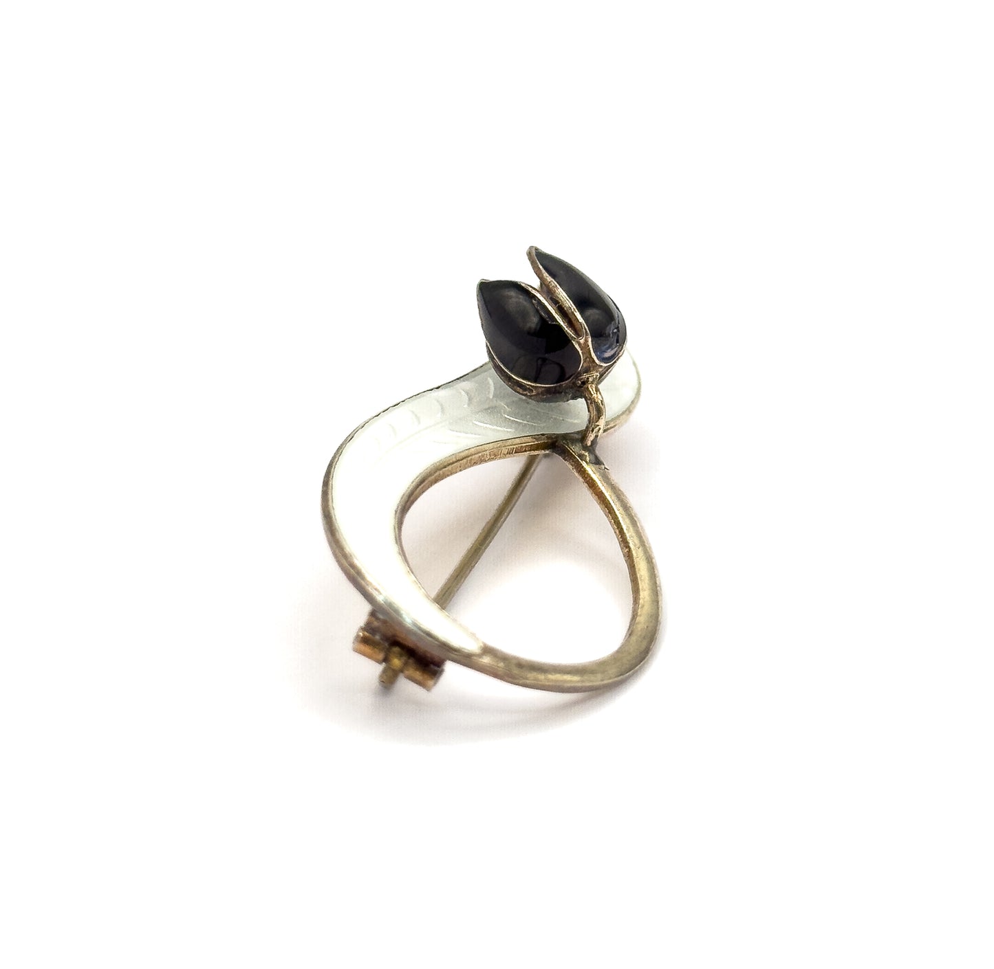 Retro Aksel Holmsen Enamel Lily of the Valley Brooch in Sterling Silver