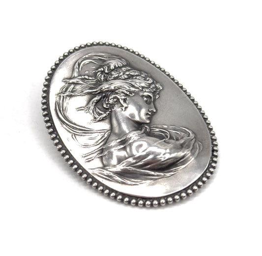 Art Nouveau Gibson Girl Conversion Brooch in Silver