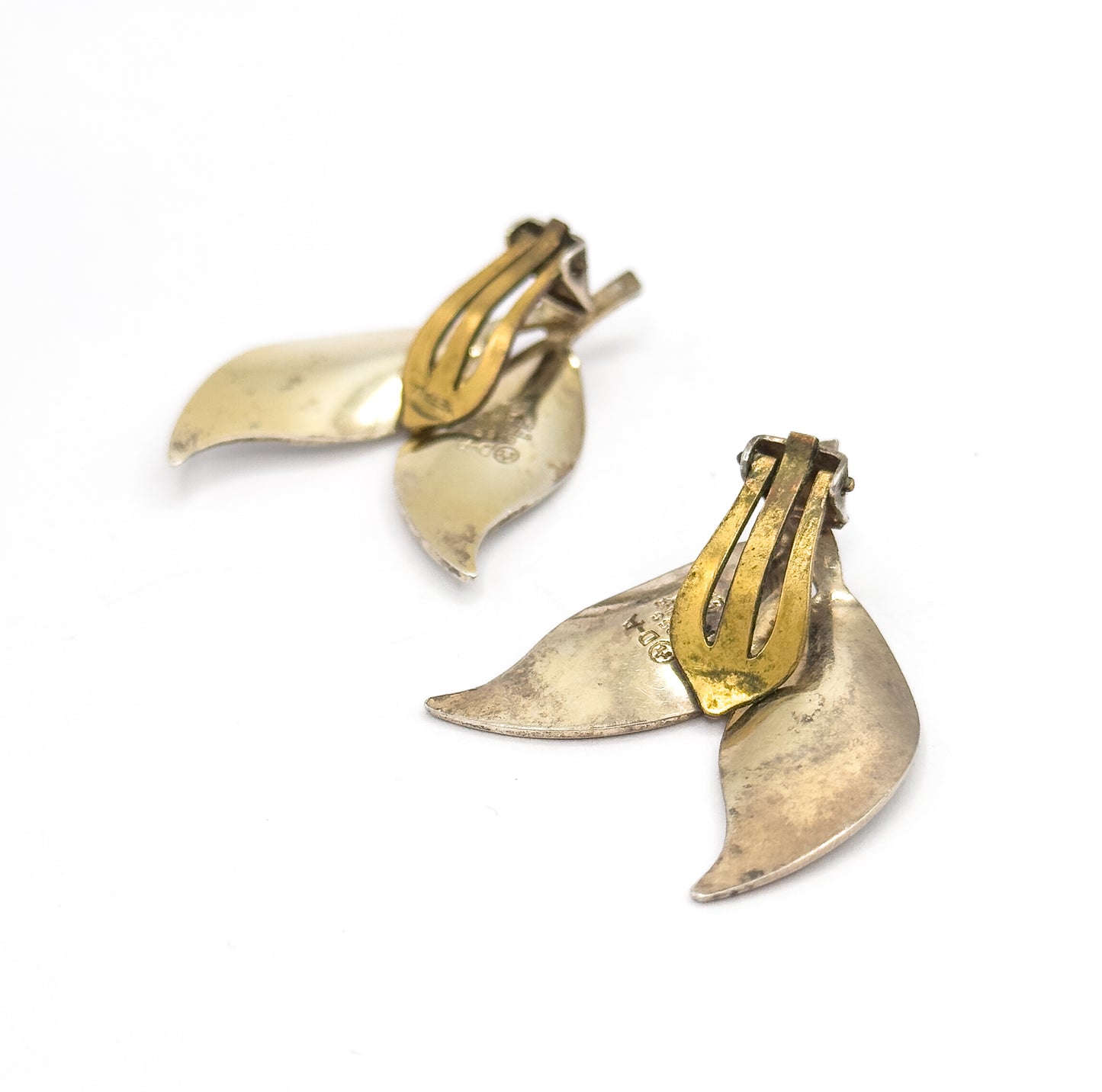 Vintage Norwegian Sterling Silver Leaf Clip On Earrings