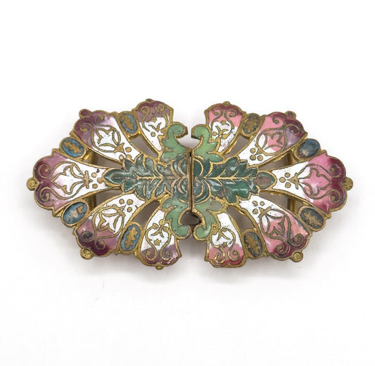 Antique Champleve Enamel Buckle & Button Set