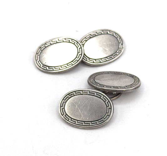 Antique Greek Key Cufflinks in Sterling Silver