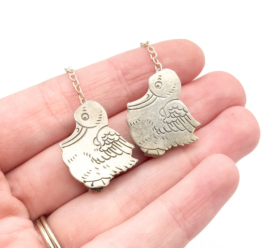 Vintage Sterling Silver Duck Bib Clips