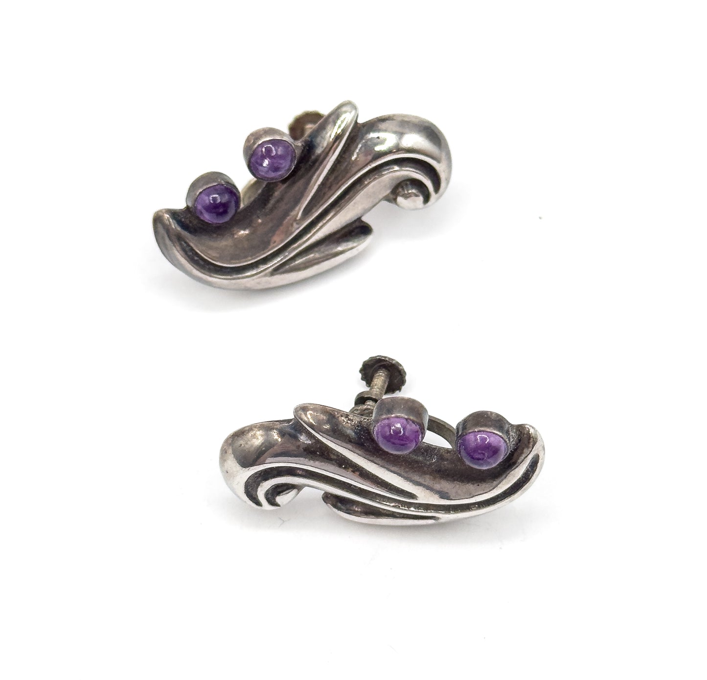 Chunky Mid-Century Mexican Silver Amethyst Necklace & earring Set
