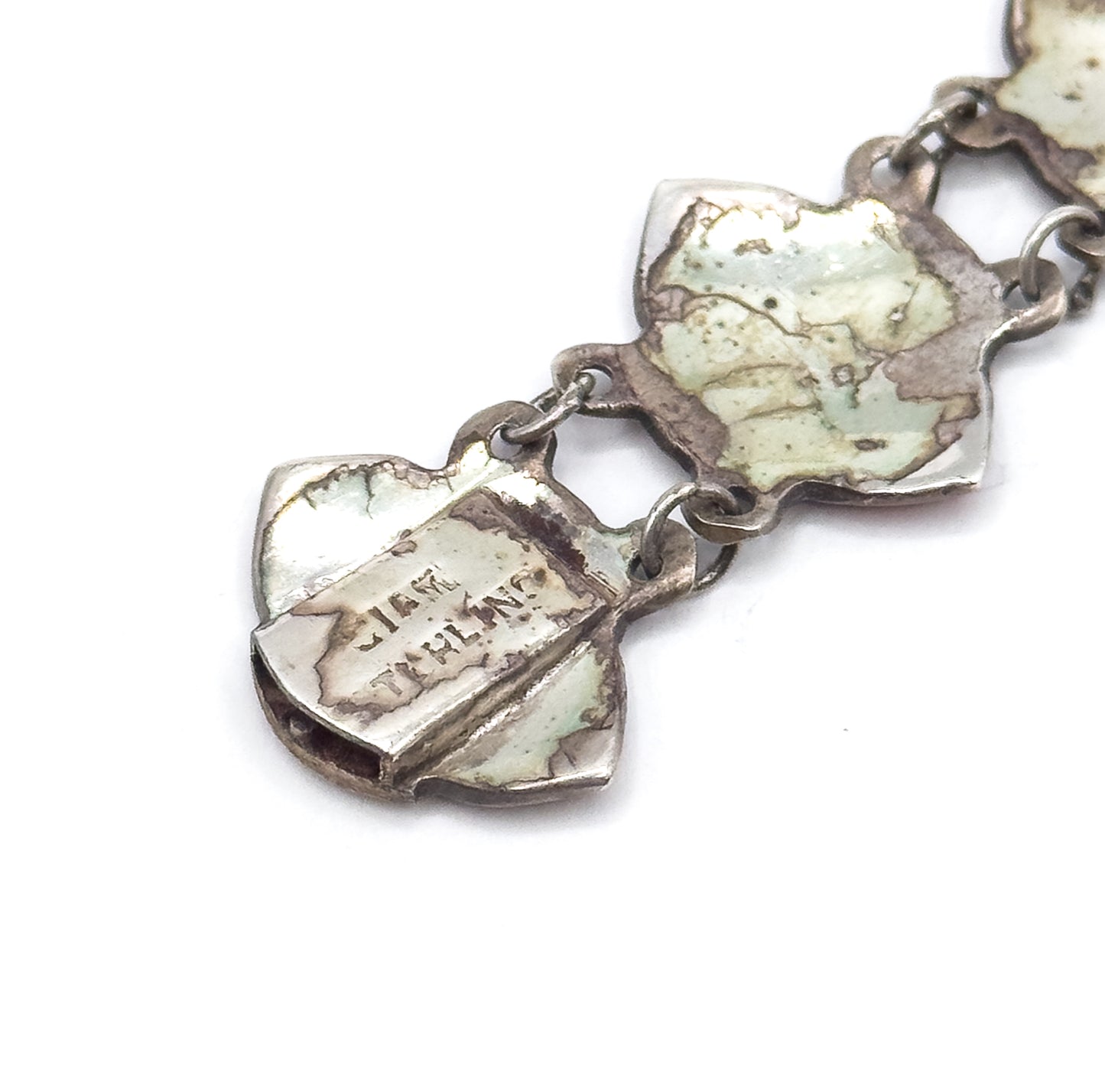 Siam Silver Bracelet, Earrings, & Brooch Set in Red Enamel