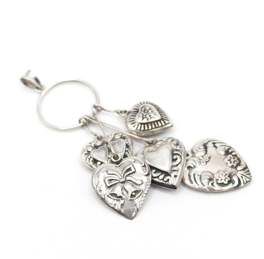 Vintage Victorian Revival Puffy Heart Dangle Pendant in Silver