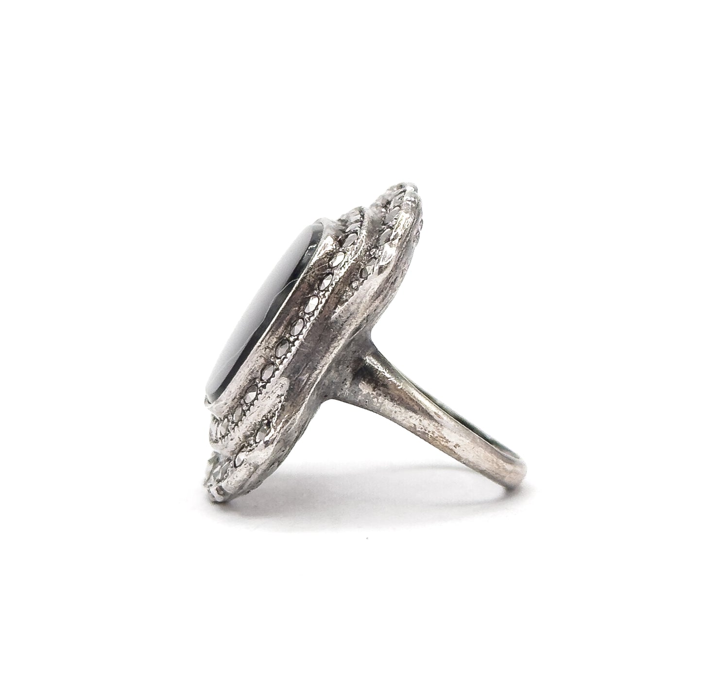 Vintage Art Deco Style Onyx & Marcasite Ring
