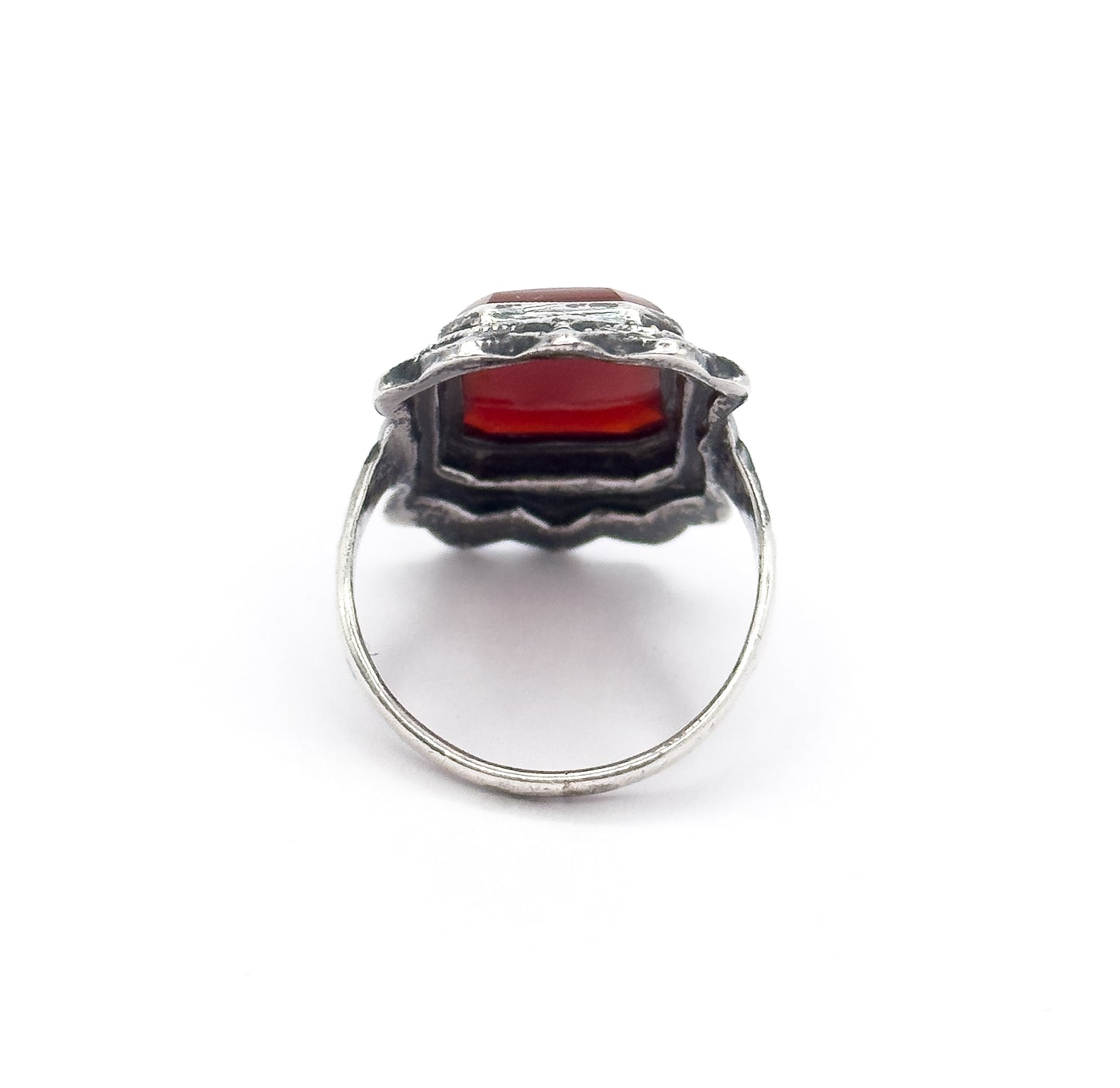 Art Deco Carnelian & Marcasite Ring in Sterling Silver
