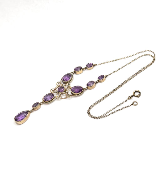 Arts and Crafts handmade Amethyst Pendant Necklace in Vermeil