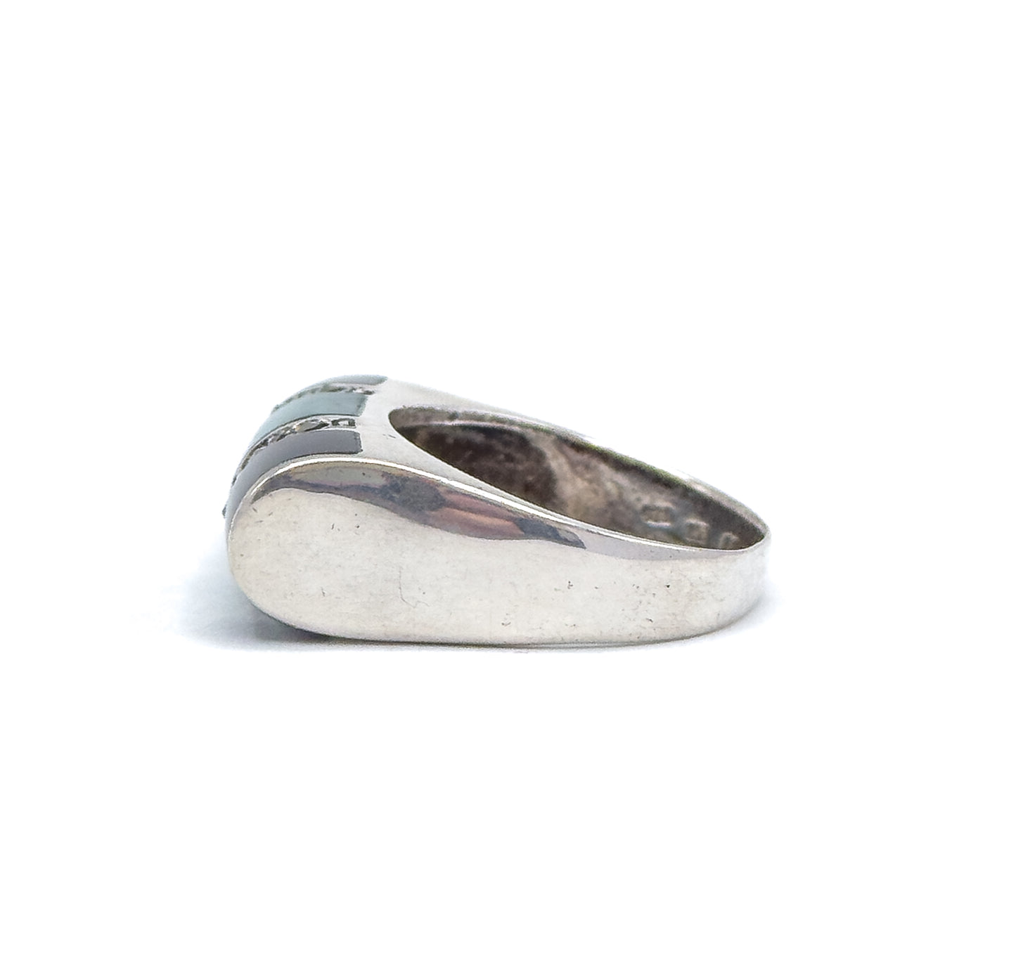 Art Deco Style tank Ring with Chrysoprase onyx and marcasite, saddle ring