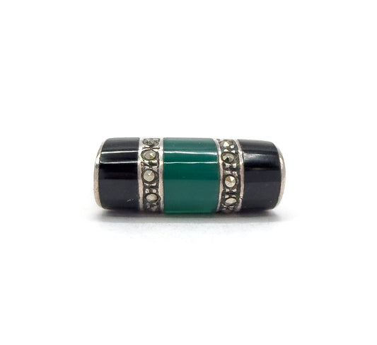 Art Deco Style tank Ring with Chrysoprase onyx and marcasite, saddle ring