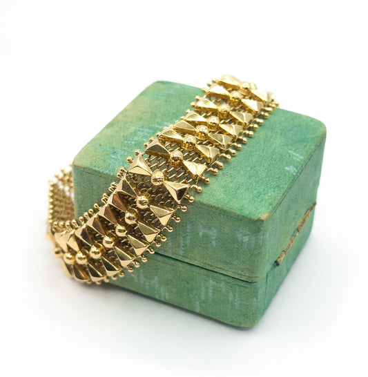 Mid-Century Geometric Bow Tie Link Bracelet in Yellow Gold