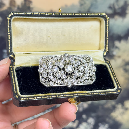 Edwardian Old European Cut Diamond Brooch in Platinum