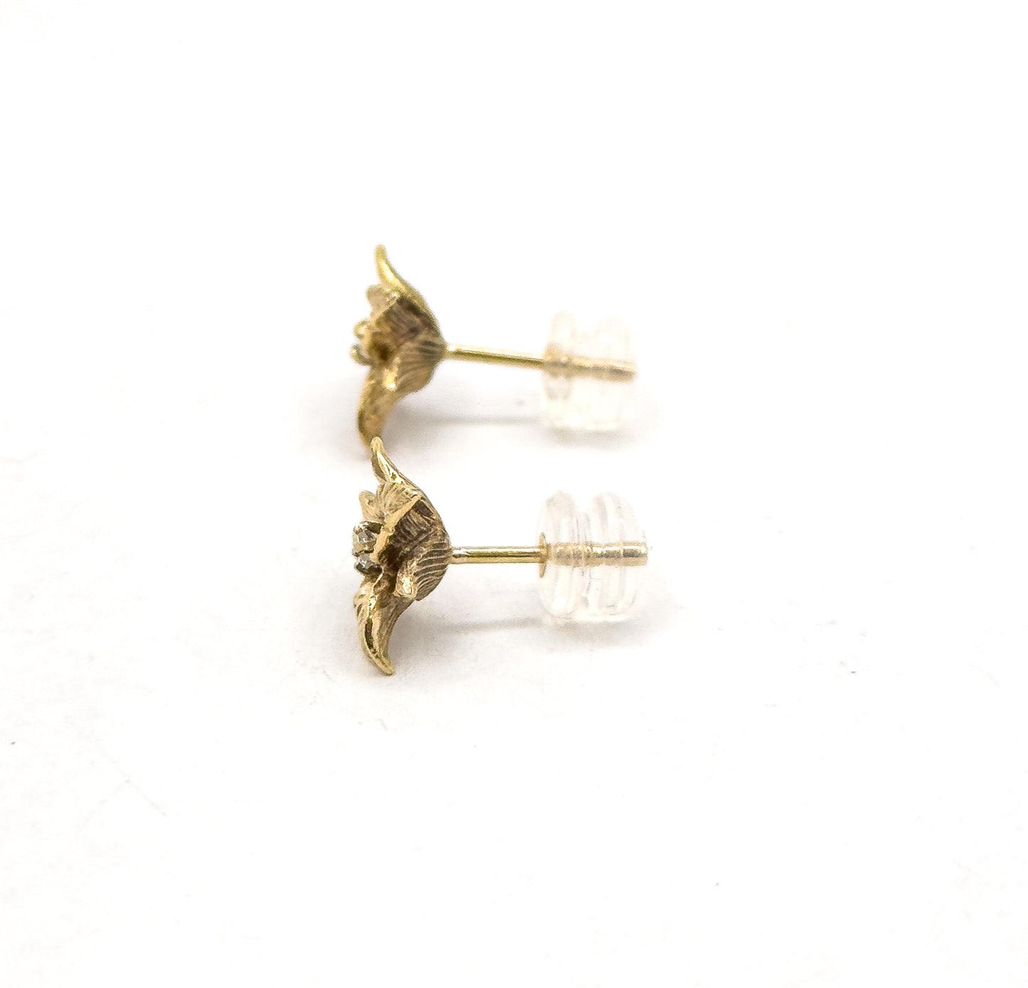 Vintage Diamond Trillium Flower Earrings in 14K Gold
