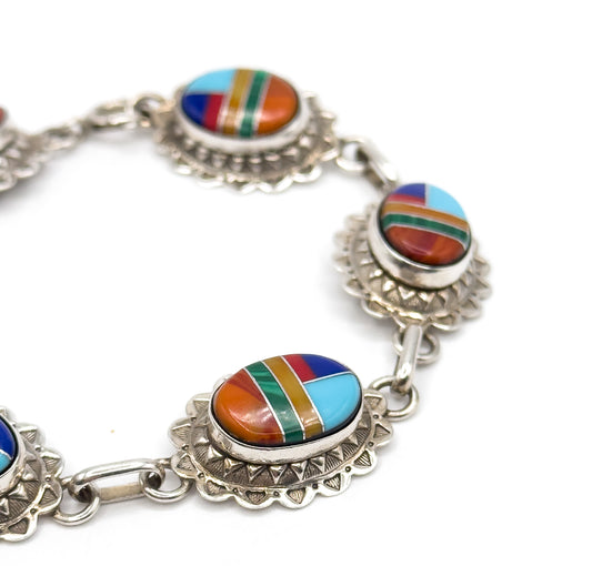 Vintage Native Inspired Multi Color Bracelet in Silver