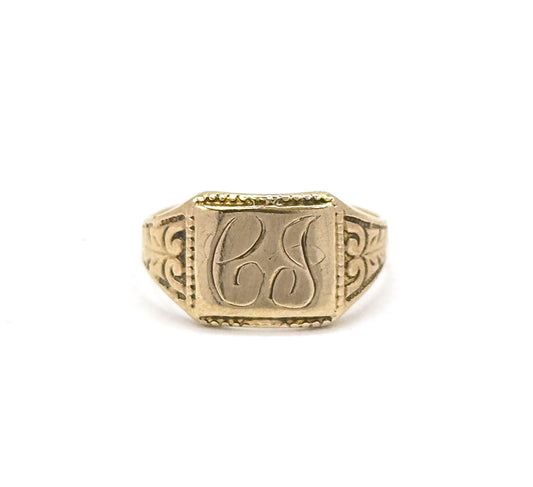 Vintage Otsby & Barton "CJ" Initial Signet Ring in Gold