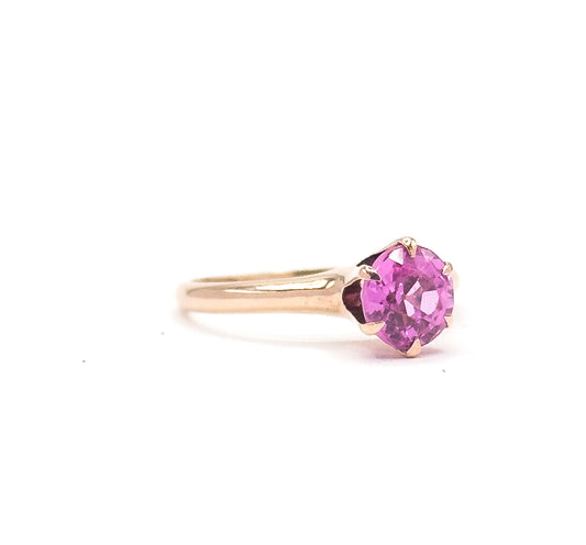 Mid Century Created Pink Sapphire Solitaire Ring