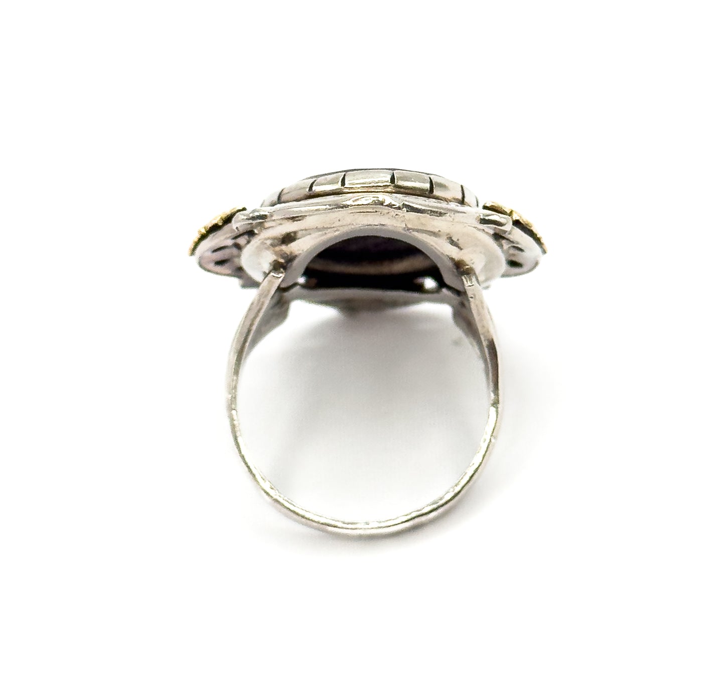 Mid-Century Black Onyx Ring in Sterling Silver with 10K Black Hills Gold