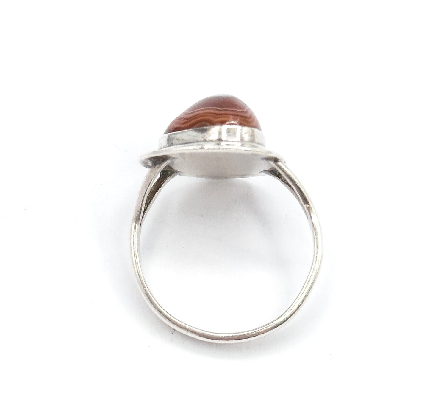 Mid-Century Banded Agate Cabochon Ring in Sterling Silver