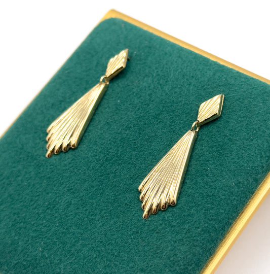 Vintage Fan Stud Drop Earrings in Gold