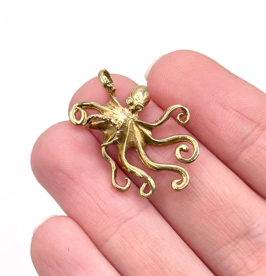 Vintage Octopus Pendant in 14K Yellow Gold