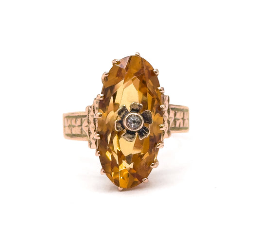 Antique Citrine Ring with Diamond Accent in Rose Gold