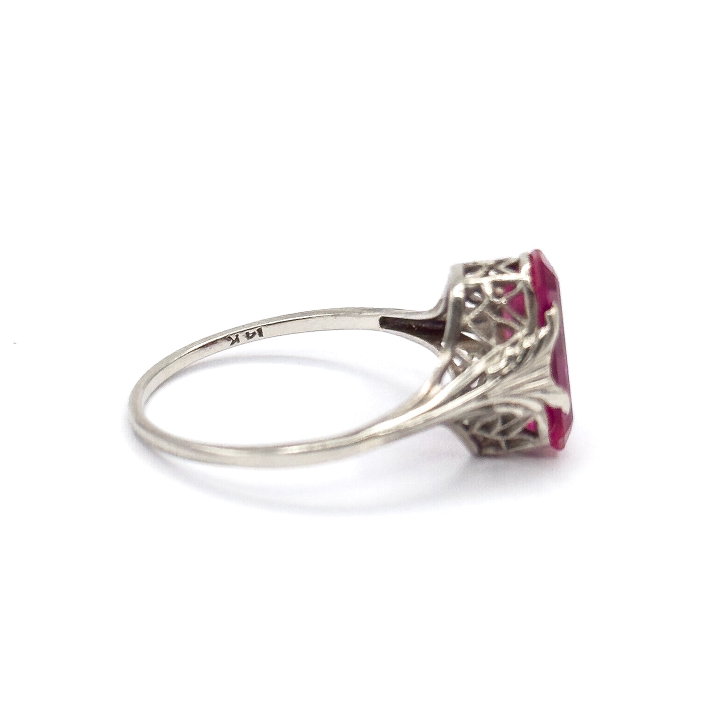 Art Deco Lab-Created Ruby Ring in 14K White Gold