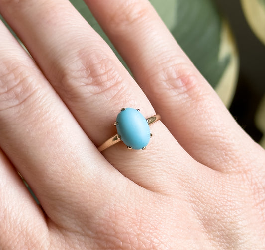 Antique Turquoise Glass Gem Ring in 10K Gold