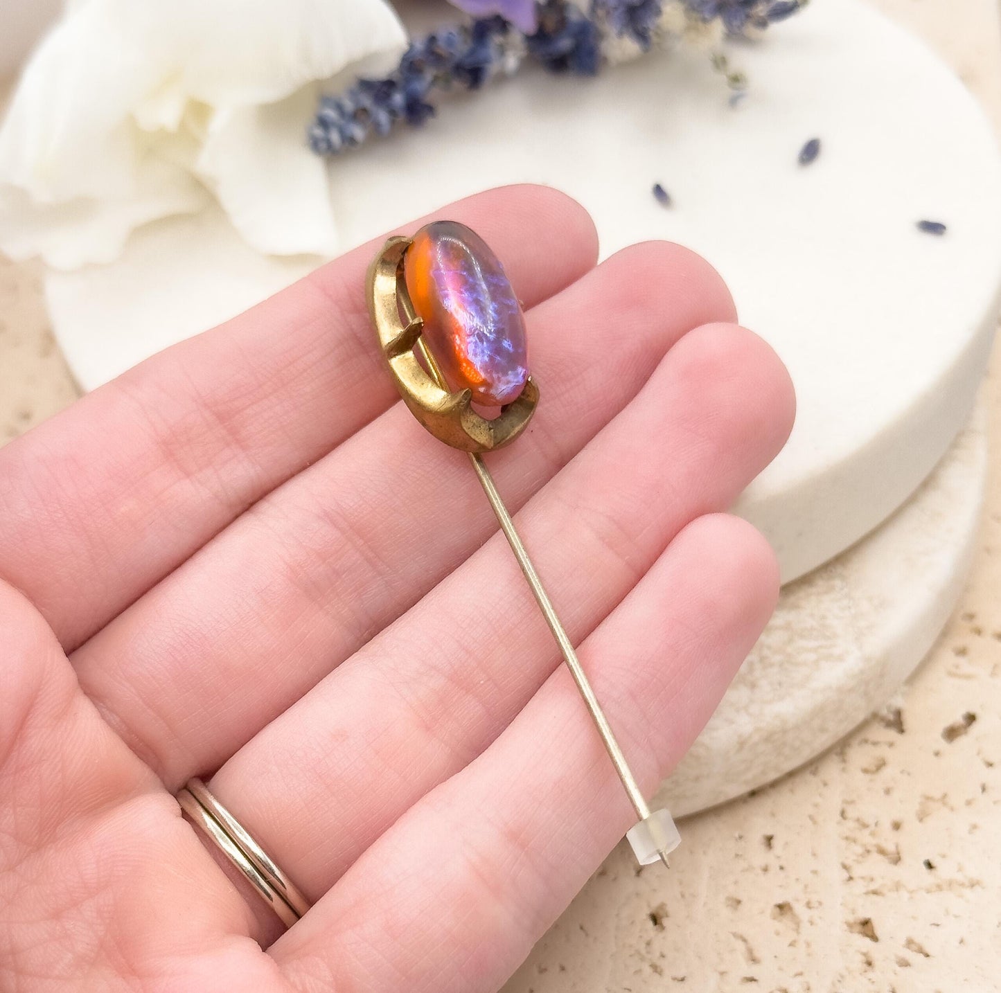 Vintage Dragons Breath Glass Cabochon Stick Pin Art Glass Pin