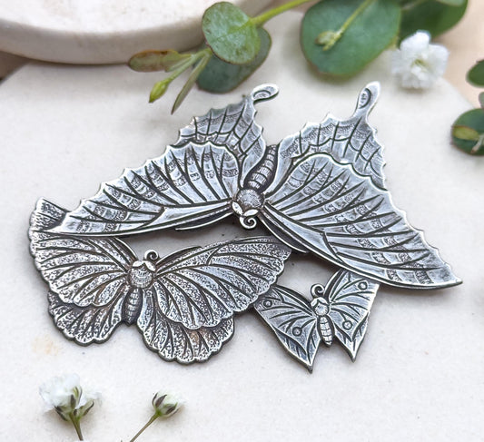 Large Vintage Butterfly Brooch in 950 Silver CPO Three Butterflies