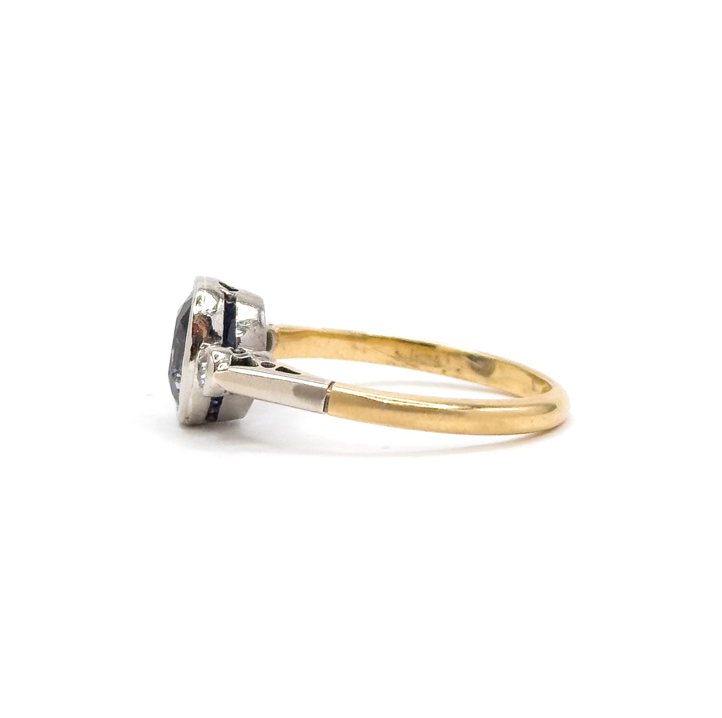 Antique Sapphire & Diamond Ring in Platinum and 18K Gold