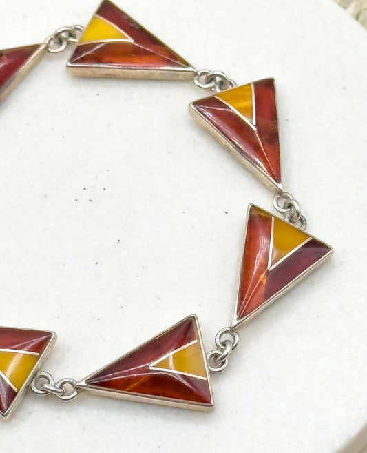 Vintage MCM Bracelet in Amber with Modernist Triangular Links in Sterling Silver