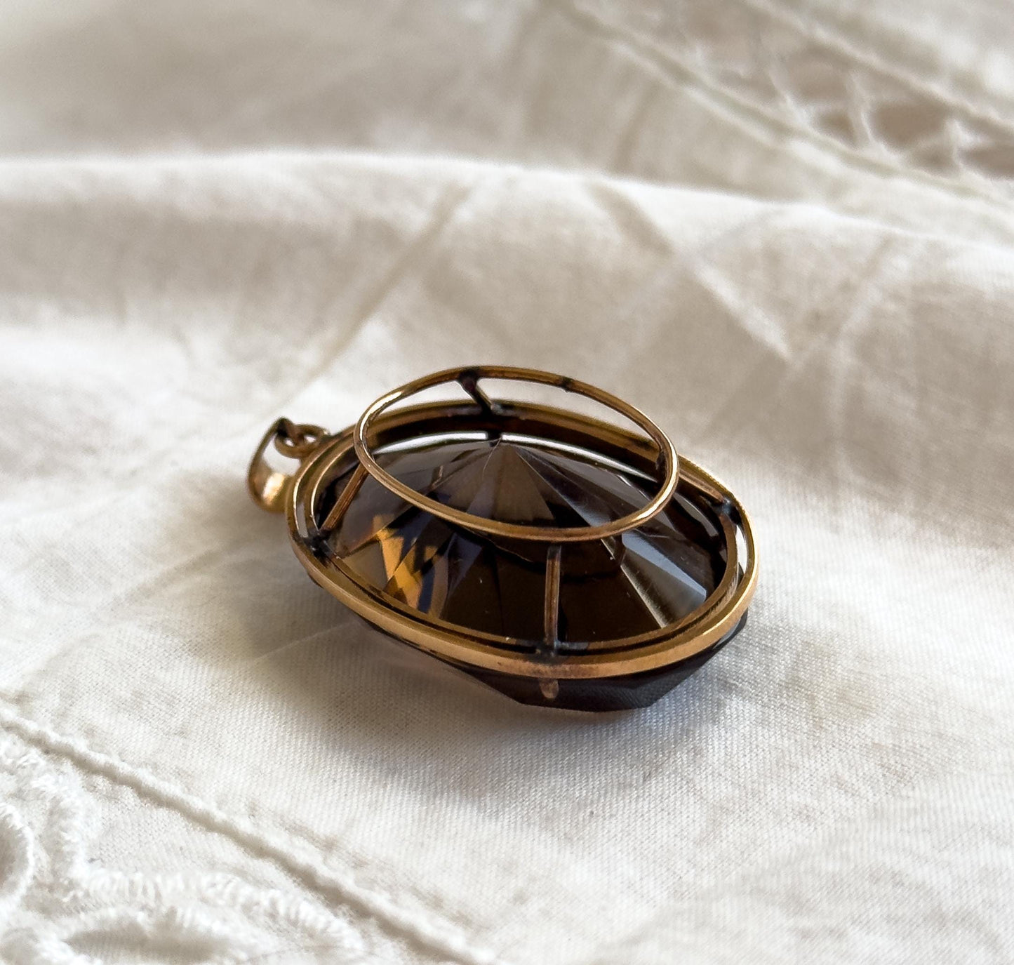 Vintage 42CT Smoky Quartz Pendant in 14K Gold Large Quartz Pendant