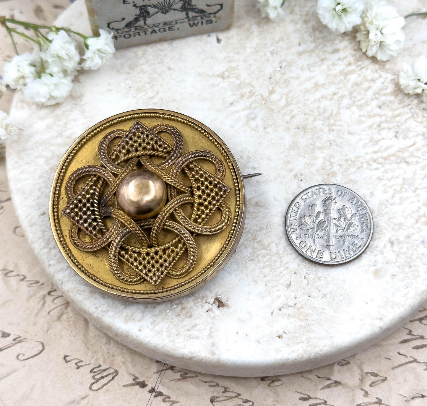 Antique Victorian Mourning Brooch in 14K Gold Etruscan Revival Woven Hair Locket Sentimental Jewelry