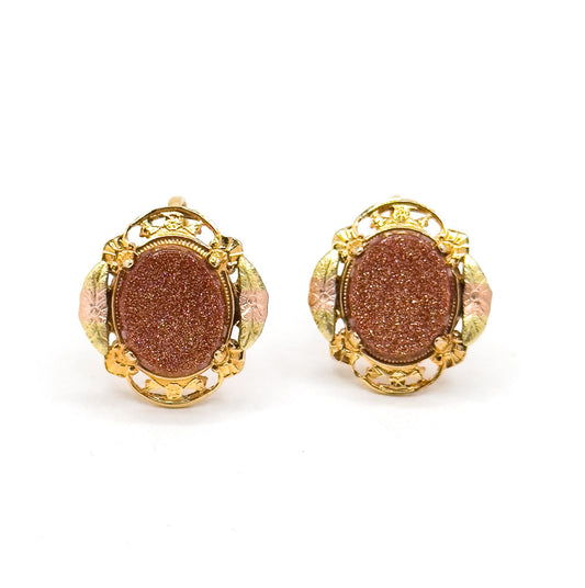 Vintage Goldstone Screw Back Earrings Black Hills Gold Style