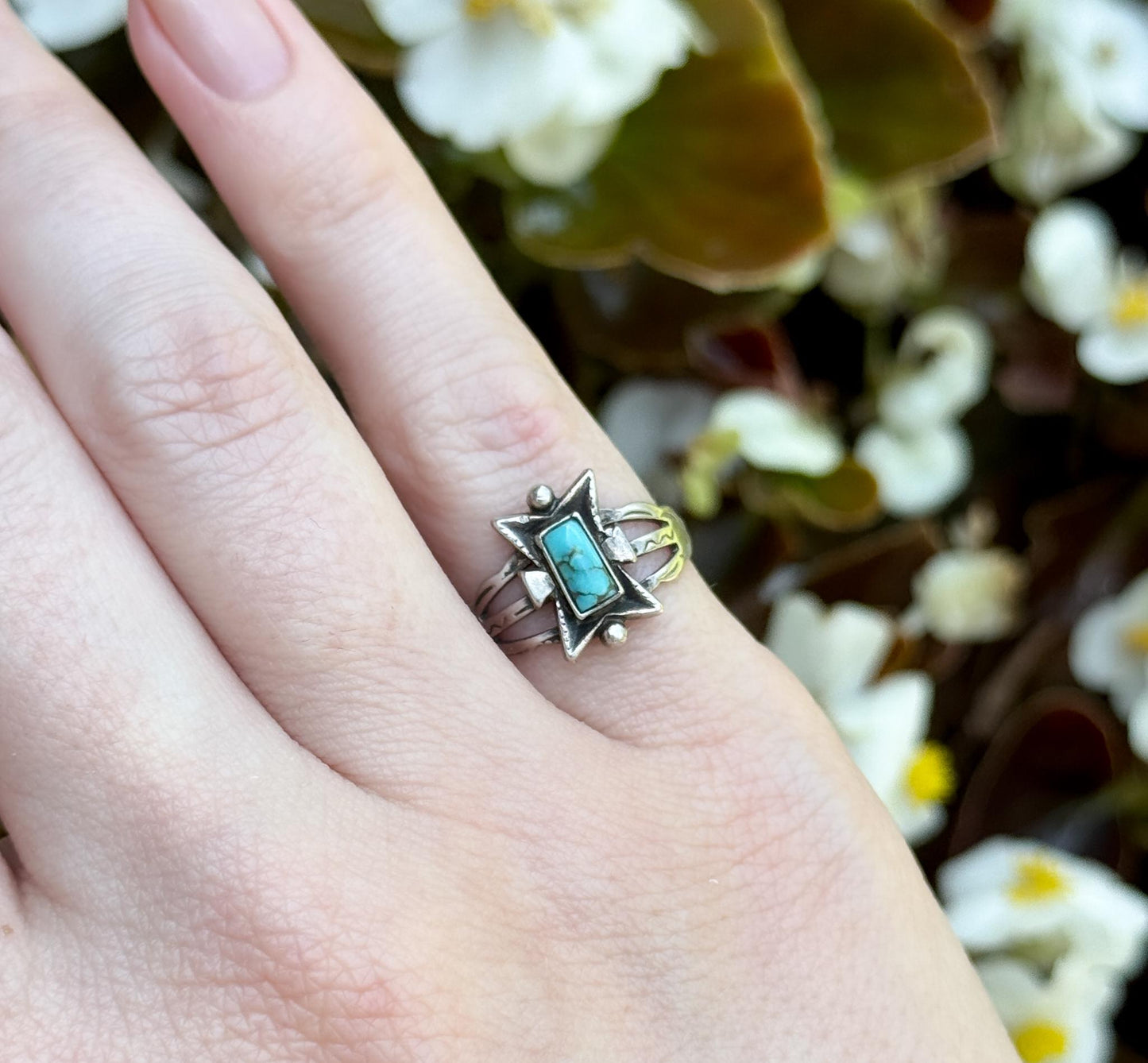Vintage Native Turquoise and Silver Ring Turquoise Pinky Ring