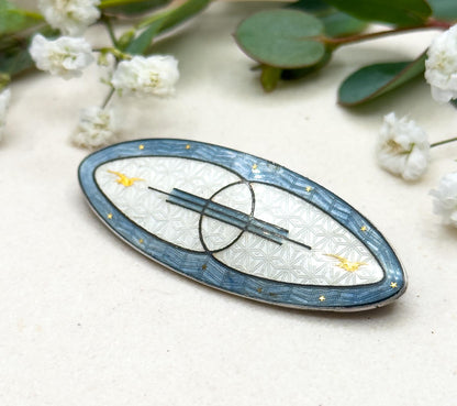 Vintage Watson Cloissone Enamel Brooch in Sterling Silver midcentury enamel brooch