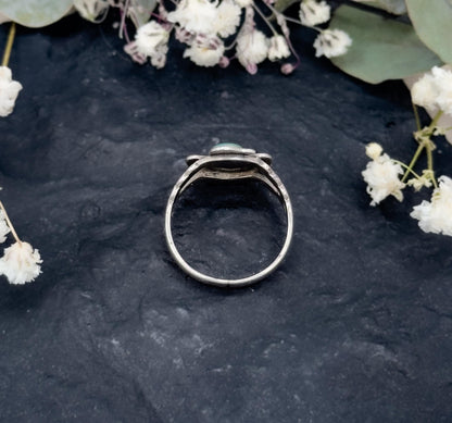 Cuite Vintage Native American Thunderbird Ring with Snake Eye turquoise cabochon in Sterling silver