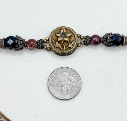 Antique Perfume Button Bracelet w Jasper beads and Victorian Button
