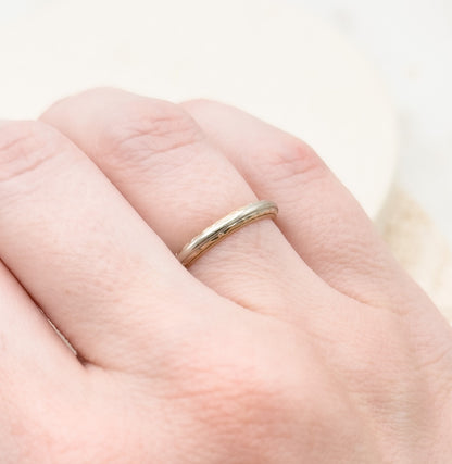 Vintage Midcentury Ring Two Tone Gold 14K Gold Engine Turned Vintage Ring