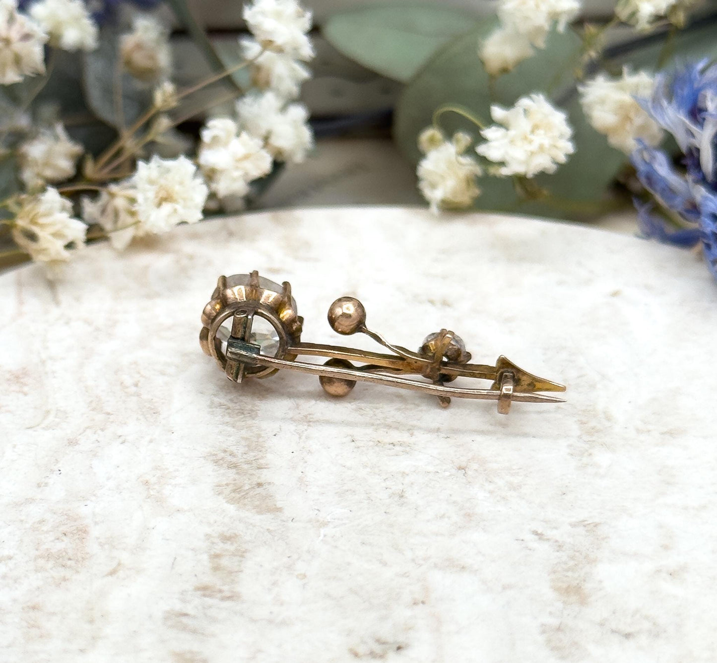 Georgian Halleys Comet Pin with Mine Cut Paste in 10K Yellow Gold