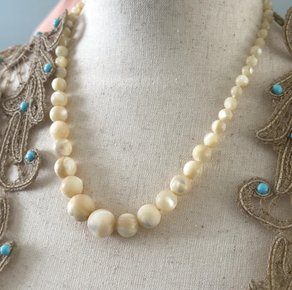 Antique Mother of Pearl Graduated Beaded necklace with 14K White Gold Clasp