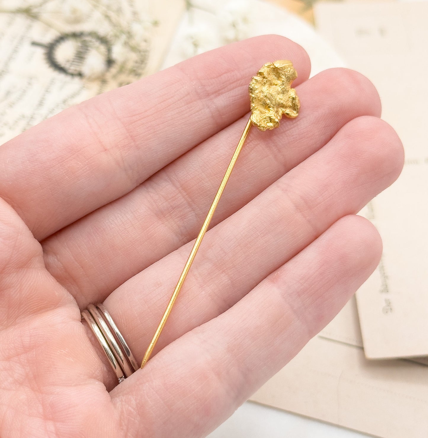 Antique Gold Nugget Stick Pin Vintage Nugget Pin in 14K Gold