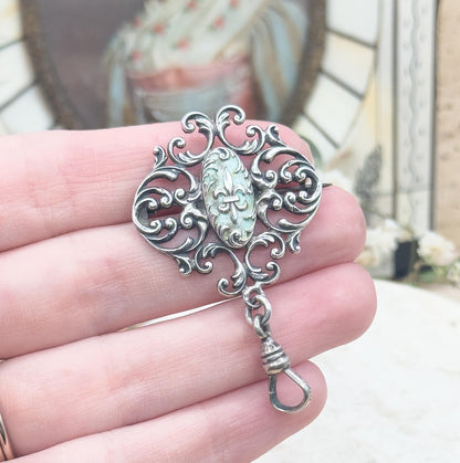 Victorian Watch Pin with Swivel Clasp in Blue Enamel Brooch