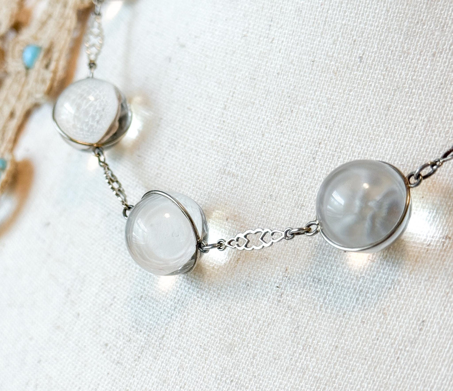 Antique Pool of Light necklace Rock Crystal Orb Necklace in 14K White Gold