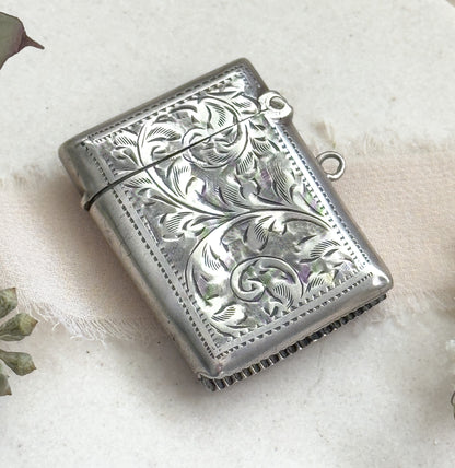 Antique Silver Vesta case by Charles Lyster and Son Edwardian Match Box