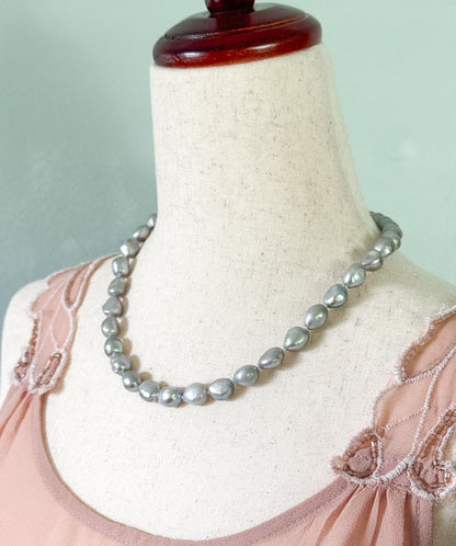 Beautiful Grey Pearl Necklace Baroque Freshwater Pearl Strand w Sterling Clasp
