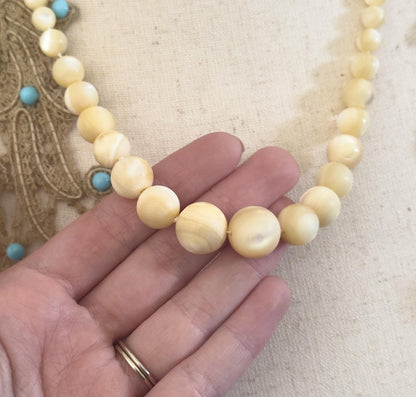 Antique Mother of Pearl Graduated Beaded necklace with 14K White Gold Clasp